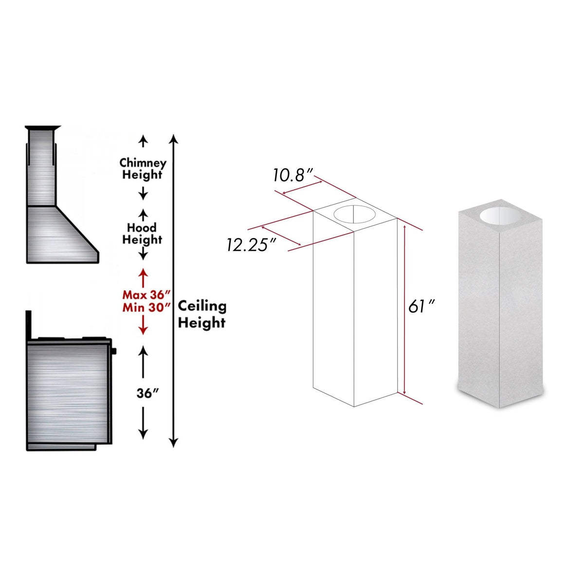 ZLINE 61 in. DuraSnow Stainless Steel Chimney Extension for Ceilings up to 12.5 ft. - 8GL14iS-E
