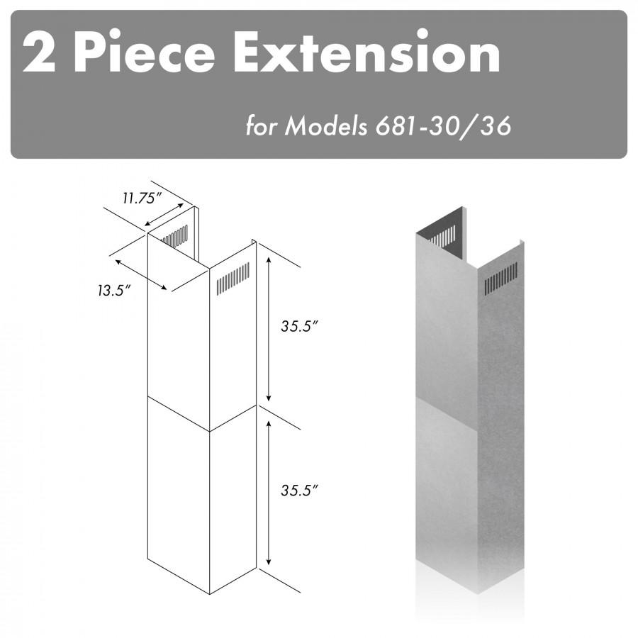 ZLINE 71 in. Stainless Steel Extended Chimney - 2PCEXT-681-30/36