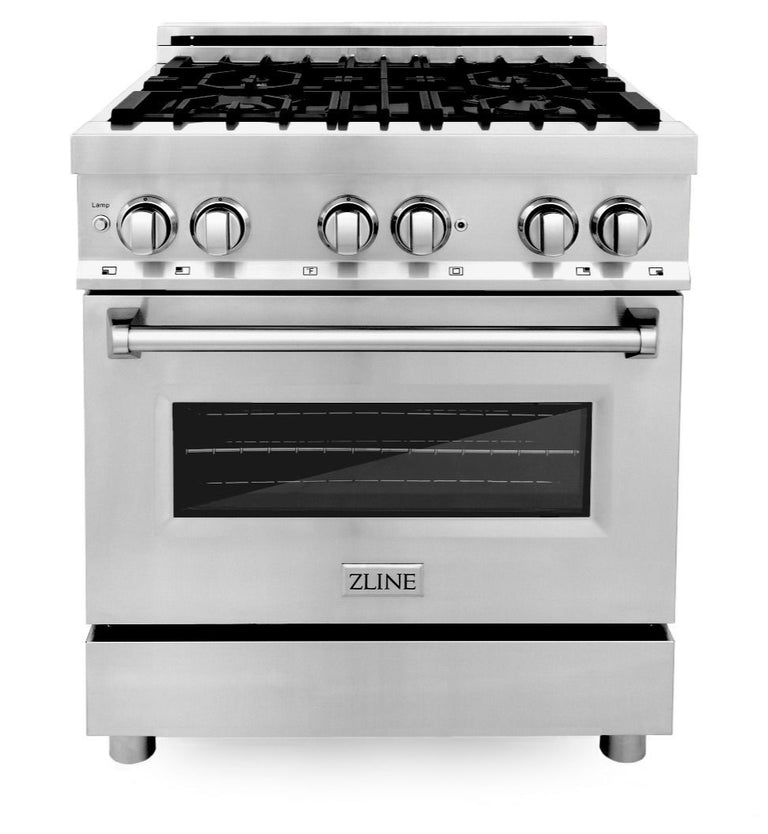 ZLINE Appliance Package - 30 in. Dual Fuel Range, 30 in. Range Hood, Microwave Drawer - 3KP-RARH30-MW
