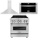 ZLINE Appliance Package - 30 in. Dual Fuel Range, 30 in. Range Hood, Microwave Drawer