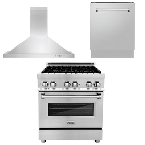 ZLINE Appliance Package - 30 in. Dual Fuel Range, Range Hood, 3 Rack Dishwasher 