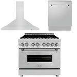 ZLINE Appliance Package - 36 in. Dual Fuel Range, Range Hood, 3 Rack Dishwasher