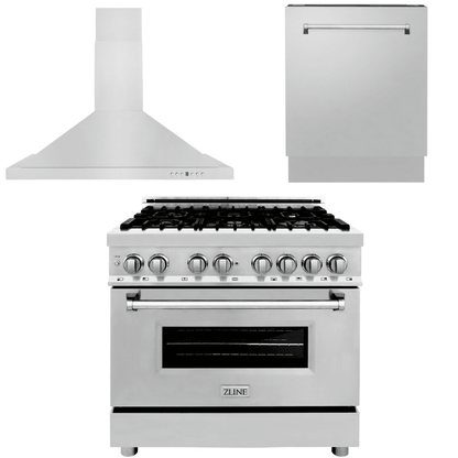 ZLINE Appliance Package - 36 in. Dual Fuel Range, Range Hood, 3 Rack Dishwasher