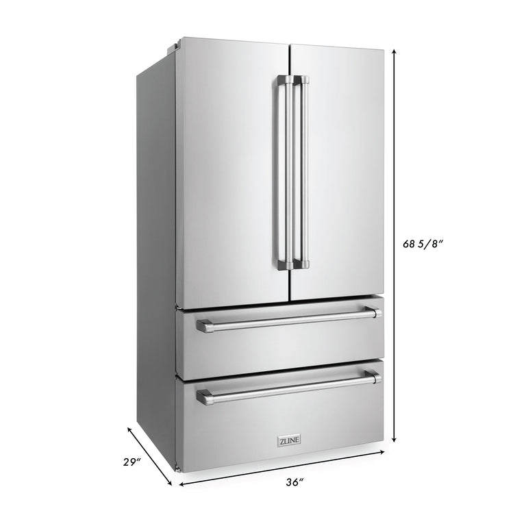 ZLINE Appliance Package - 36 in. Dual Fuel Range, Range Hood, 3 Rack Dishwasher, Refrigerator - 4KPR-RARH36-DWV