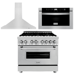 ZLINE Appliance Package - 36 in. Dual Fuel Range, Range Hood, Microwave Drawer 