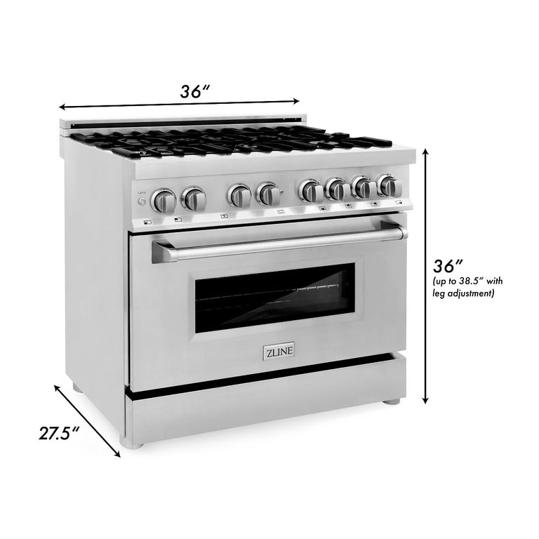 ZLINE Appliance Package - 36 In. Dual Fuel Range, Range Hood, Microwave Oven in Stainless Steel - 3KP-RARHMWO-36