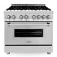 ZLINE Appliance Package - 36 In. Dual Fuel Range, Range Hood, Microwave Oven in Stainless Steel - 3KP-RARHMWO-36