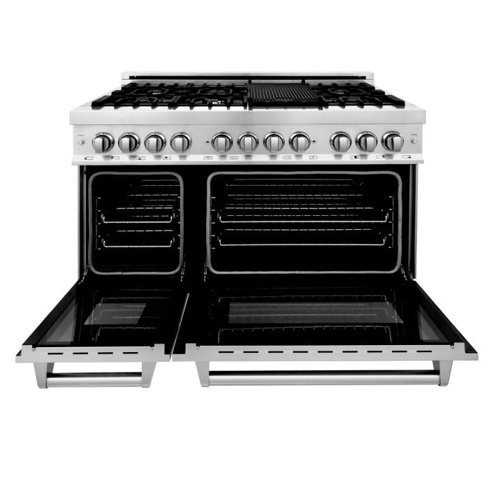 ZLINE Appliance Package - 48 in. Dual Fuel Range, Range Hood, 3 Rack Dishwasher, Refrigerator - 4KPR-RARH48-DWV