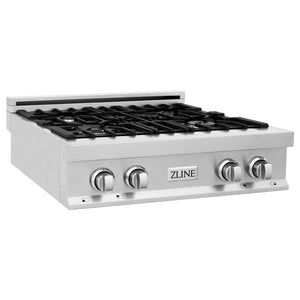 ZLINE Appliance Package -Kitchen Package with Refrigeration, 30" Stainless Steel Gas Rangetop, 30" Convertible Vent Range Hood, 30" Double Wall Oven, and 24" Tall Tub Dishwasher - 5KPR-RTRH30-AWDDWV