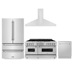 ZLINE Appliance Package -Kitchen Package with Refrigeration, 48" Stainless Steel Dual Fuel Range, 48" Convertible Vent Range Hood and 24" Tall Tub Dishwasher 