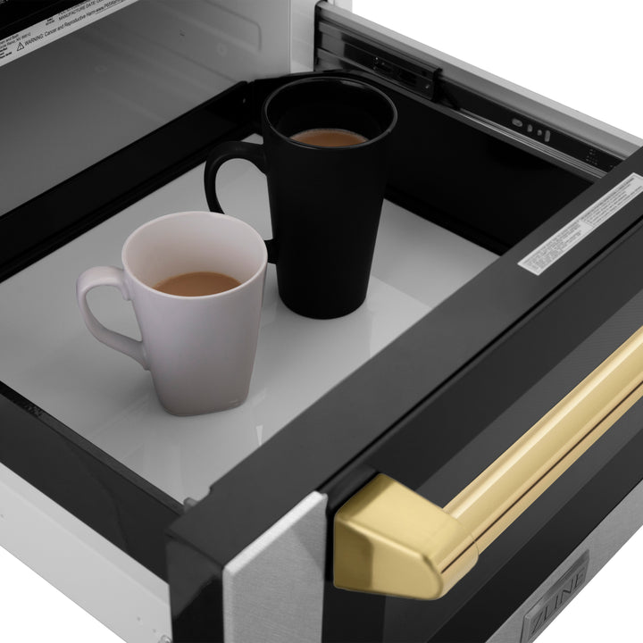 ZLINE Autograph Edition 24" 1.2 cu. ft. Built-in Microwave Drawer with a Traditional Handle in Fingerprint Resistant Stainless Steel MWDZ-1-SS-H