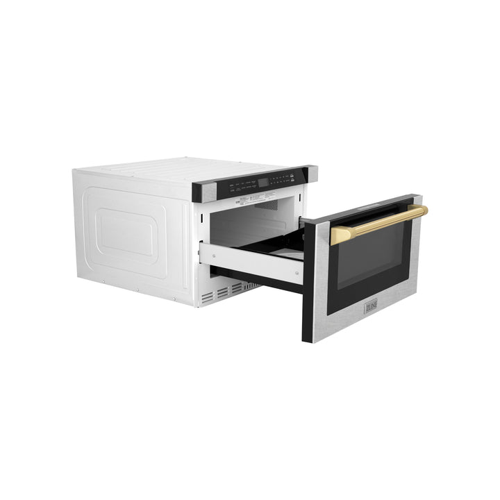 ZLINE Autograph Edition 24" 1.2 cu. ft. Built-in Microwave Drawer with a Traditional Handle in Fingerprint Resistant Stainless Steel MWDZ-1-SS-H