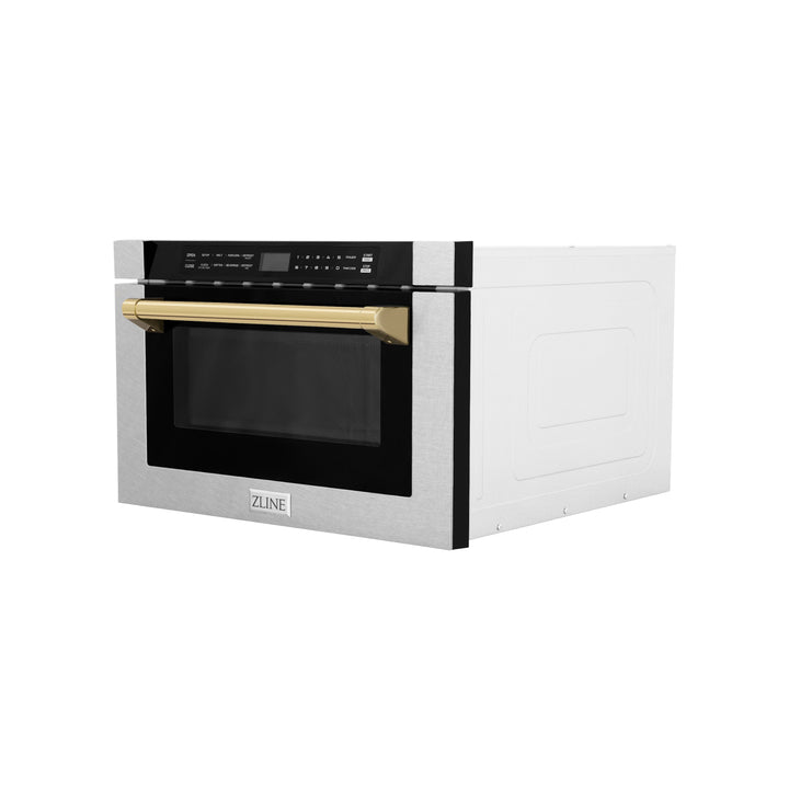 ZLINE Autograph Edition 24" 1.2 cu. ft. Built-in Microwave Drawer with a Traditional Handle in Fingerprint Resistant Stainless Steel MWDZ-1-SS-H