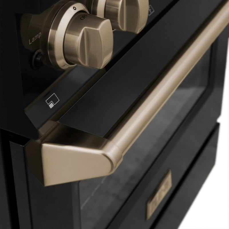 ZLINE Autograph Edition 24" 2.8 cu. ft. Dual Fuel Range with Gas Stove and Electric Oven in Black Stainless Steel with Accents
