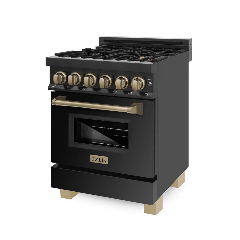 ZLINE Autograph Edition 24" 2.8 cu. ft. Dual Fuel Range with Gas Stove and Electric Oven in Black Stainless Steel with Accents