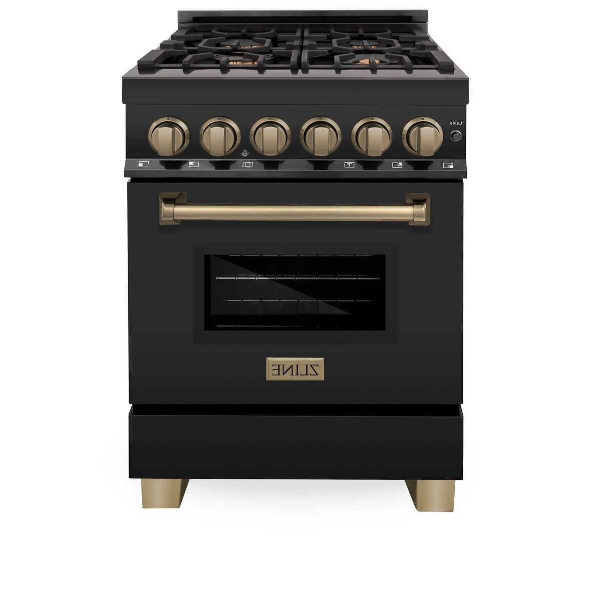 ZLINE Autograph Edition 24" 2.8 cu. ft. Dual Fuel Range with Gas Stove and Electric Oven in Black Stainless Steel with Accents