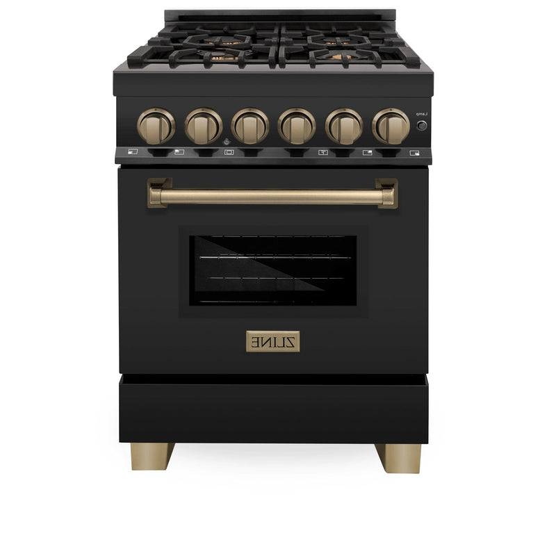ZLINE Autograph Edition 24" 2.8 cu. ft. Dual Fuel Range with Gas Stove and Electric Oven in Black Stainless Steel with Accents