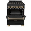 ZLINE Autograph Edition 24" 2.8 cu. ft. Dual Fuel Range with Gas Stove and Electric Oven in Black Stainless Steel with Accents
