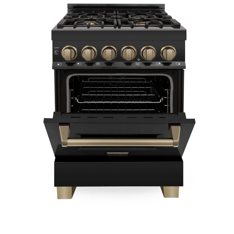 ZLINE Autograph Edition 24" 2.8 cu. ft. Dual Fuel Range with Gas Stove and Electric Oven in Black Stainless Steel with Accents