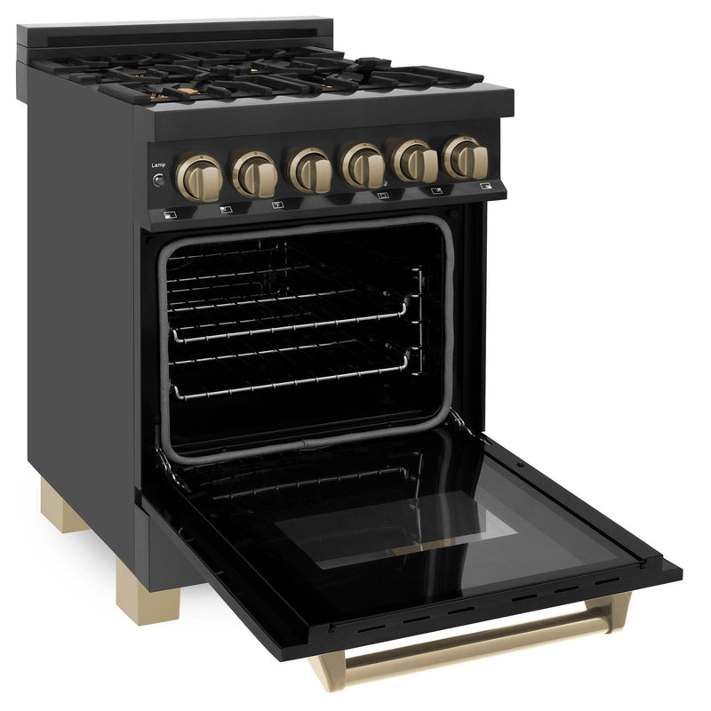 ZLINE Autograph Edition 24" 2.8 cu. ft. Dual Fuel Range with Gas Stove and Electric Oven in Black Stainless Steel with Accents