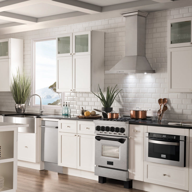 ZLINE Autograph Edition 24" 2.8 cu. ft. Dual Fuel Range with Gas Stove and Electric Oven in DuraSnow Stainless Steel with Accents