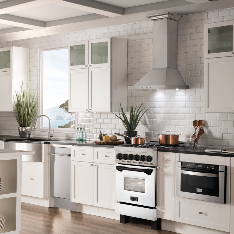 ZLINE Autograph Edition 24" 2.8 cu. ft. Dual Fuel Range with Gas Stove and Electric Oven in DuraSnow Stainless Steel with White Matte Door and Accents