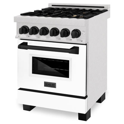 ZLINE Autograph Edition 24" 2.8 cu. ft. Dual Fuel Range with Gas Stove and Electric Oven in DuraSnow Stainless Steel with White Matte Door and Accents