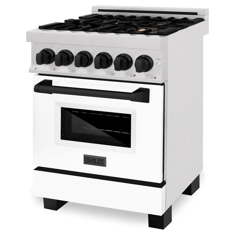 ZLINE Autograph Edition 24" 2.8 cu. ft. Dual Fuel Range with Gas Stove and Electric Oven in DuraSnow Stainless Steel with White Matte Door and Accents