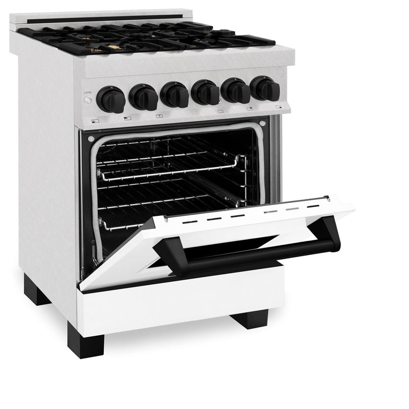 ZLINE Autograph Edition 24" 2.8 cu. ft. Dual Fuel Range with Gas Stove and Electric Oven in DuraSnow Stainless Steel with White Matte Door and Accents
