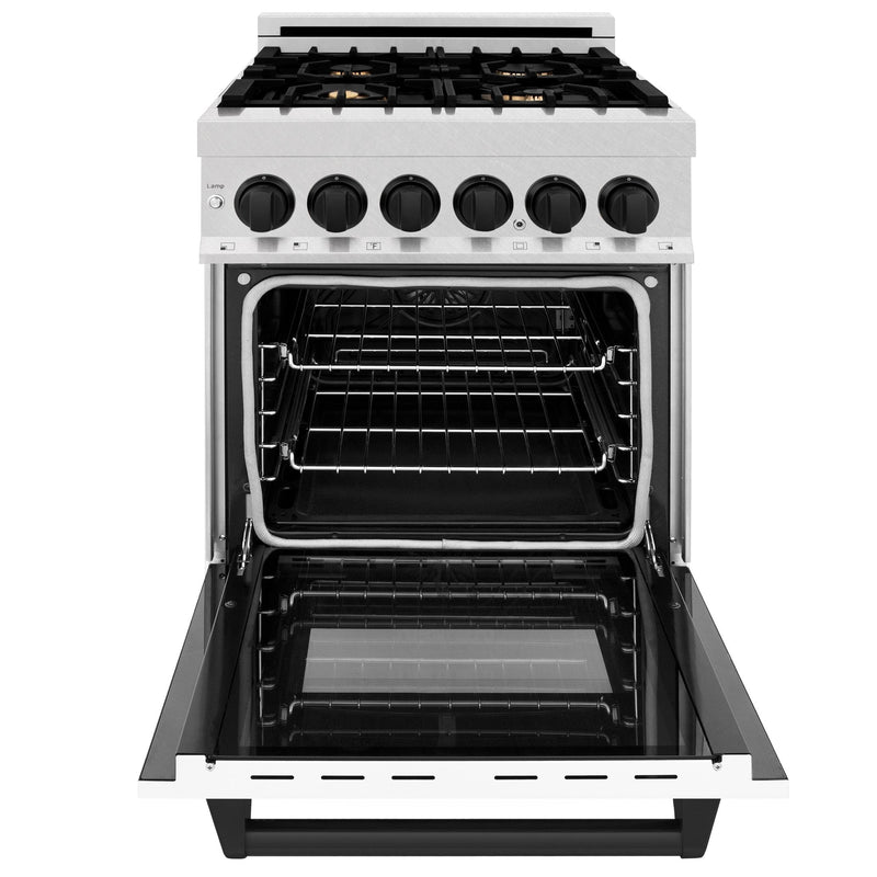 ZLINE Autograph Edition 24" 2.8 cu. ft. Dual Fuel Range with Gas Stove and Electric Oven in DuraSnow Stainless Steel with White Matte Door and Accents
