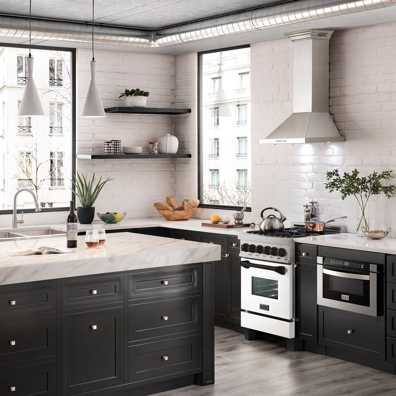 ZLINE Autograph Edition 24" 2.8 cu. ft. Dual Fuel Range with Gas Stove and Electric Oven in DuraSnow Stainless Steel with White Matte Door and Accents