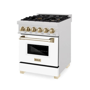 ZLINE Autograph Edition 24" 2.8 cu. ft. Dual Fuel Range with Gas Stove and Electric Oven in DuraSnow Stainless Steel with White Matte Door and Accents - RASZ-WM-24