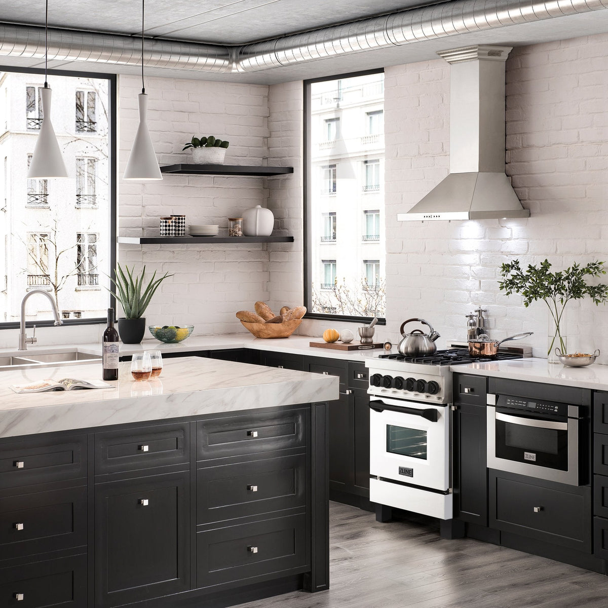 ZLINE Autograph Edition 24" 2.8 cu. ft. Dual Fuel Range with Gas Stove and Electric Oven in Stainless Steel with White Matte Door and Accents