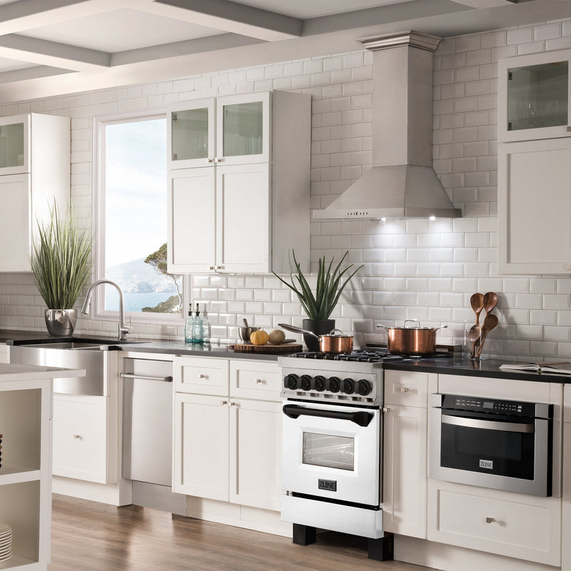 ZLINE Autograph Edition 24" 2.8 cu. ft. Dual Fuel Range with Gas Stove and Electric Oven in Stainless Steel with White Matte Door and Accents