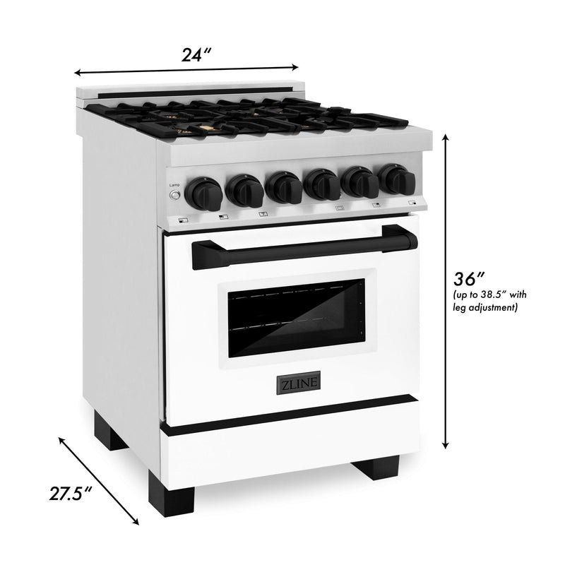 ZLINE Autograph Edition 24" 2.8 cu. ft. Dual Fuel Range with Gas Stove and Electric Oven in Stainless Steel with White Matte Door and Accents