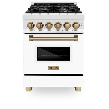 ZLINE Autograph Edition 24" 2.8 cu. ft. Dual Fuel Range with Gas Stove and Electric Oven in Stainless Steel with White Matte Door and Accents - RAZ-WM-24