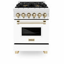 ZLINE Autograph Edition 24" 2.8 cu. ft. Dual Fuel Range with Gas Stove and Electric Oven in Stainless Steel with White Matte Door and Accents - RAZ-WM-24