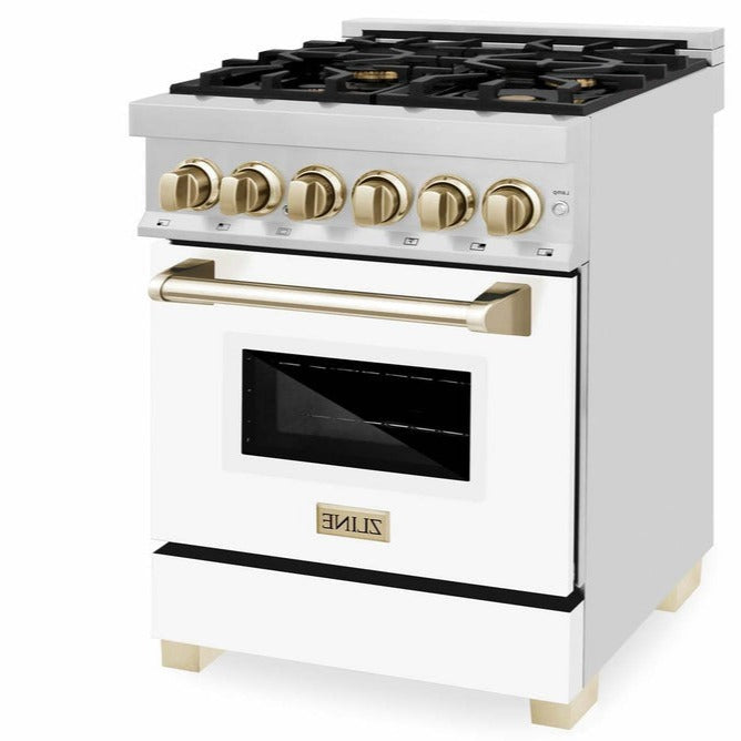 ZLINE Autograph Edition 24" 2.8 cu. ft. Dual Fuel Range with Gas Stove and Electric Oven in Stainless Steel with White Matte Door and Accents - RAZ-WM-24