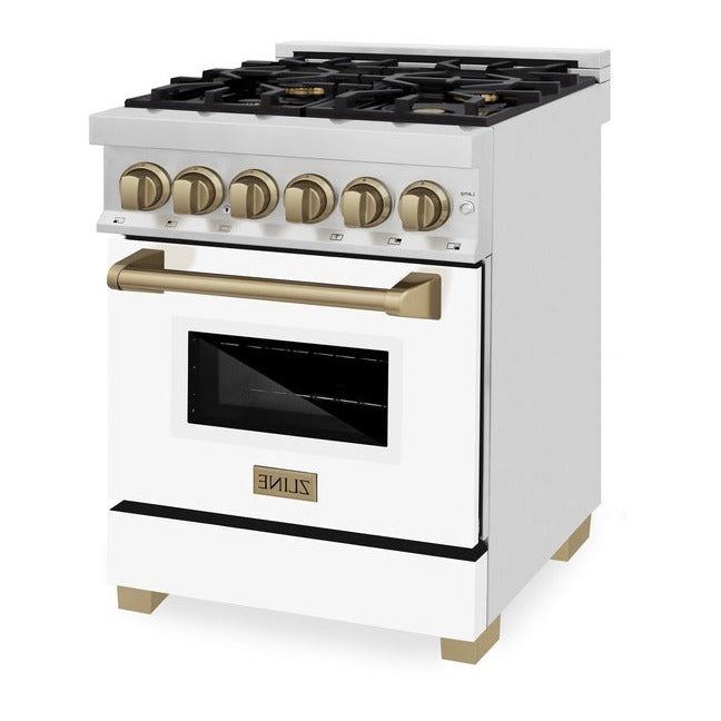 ZLINE Autograph Edition 24" 2.8 cu. ft. Dual Fuel Range with Gas Stove and Electric Oven in Stainless Steel with White Matte Door and Accents - RAZ-WM-24