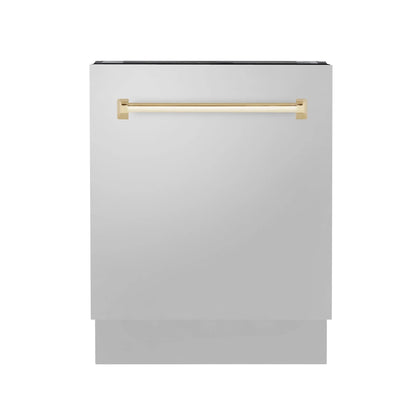 ZLINE Autograph Edition 24" 3rd Rack Top Control Tall Tub Dishwasher in Stainless Steel with Accent Handle, 51dBa