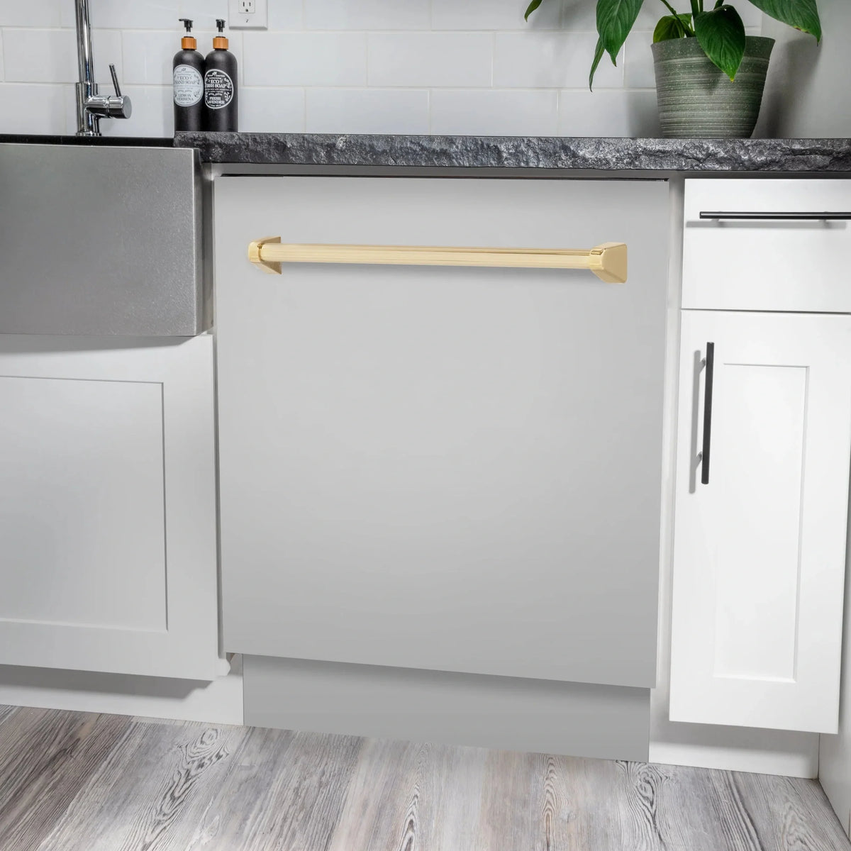 ZLINE Autograph Edition 24" 3rd Rack Top Control Tall Tub Dishwasher in Stainless Steel with Accent Handle, 51dBa