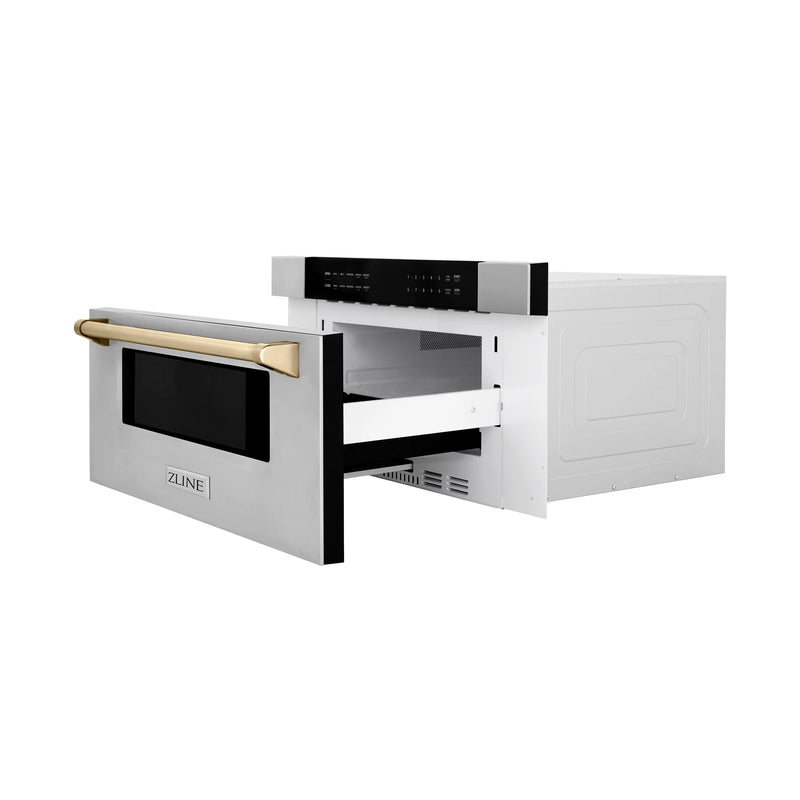 ZLINE Autograph Edition 30" 1.2 cu. ft. Built-In Microwave Drawer in Stainless Steel with Polished Gold Accents 