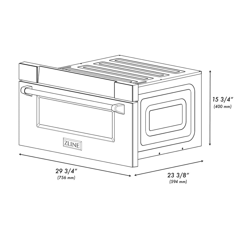 ZLINE Autograph Edition 30" 1.2 cu. ft. Built-In Microwave Drawer in Stainless Steel with Polished Gold Accents 