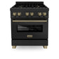 ZLINE Autograph Edition 30" 4.0 cu. ft. Dual Fuel Range with Gas Stove and Electric Oven in Black Stainless Steel with Accents