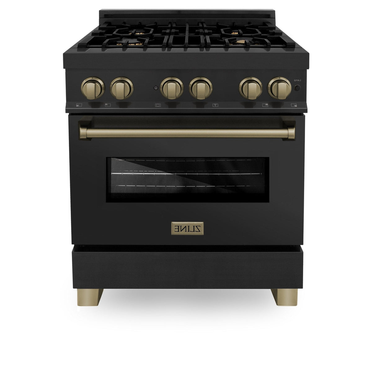 ZLINE Autograph Edition 30" 4.0 cu. ft. Dual Fuel Range with Gas Stove and Electric Oven in Black Stainless Steel with Accents