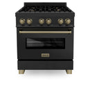 ZLINE Autograph Edition 30" 4.0 cu. ft. Dual Fuel Range with Gas Stove and Electric Oven in Black Stainless Steel with Accents