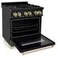 ZLINE Autograph Edition 30" 4.0 cu. ft. Dual Fuel Range with Gas Stove and Electric Oven in Black Stainless Steel with Accents
