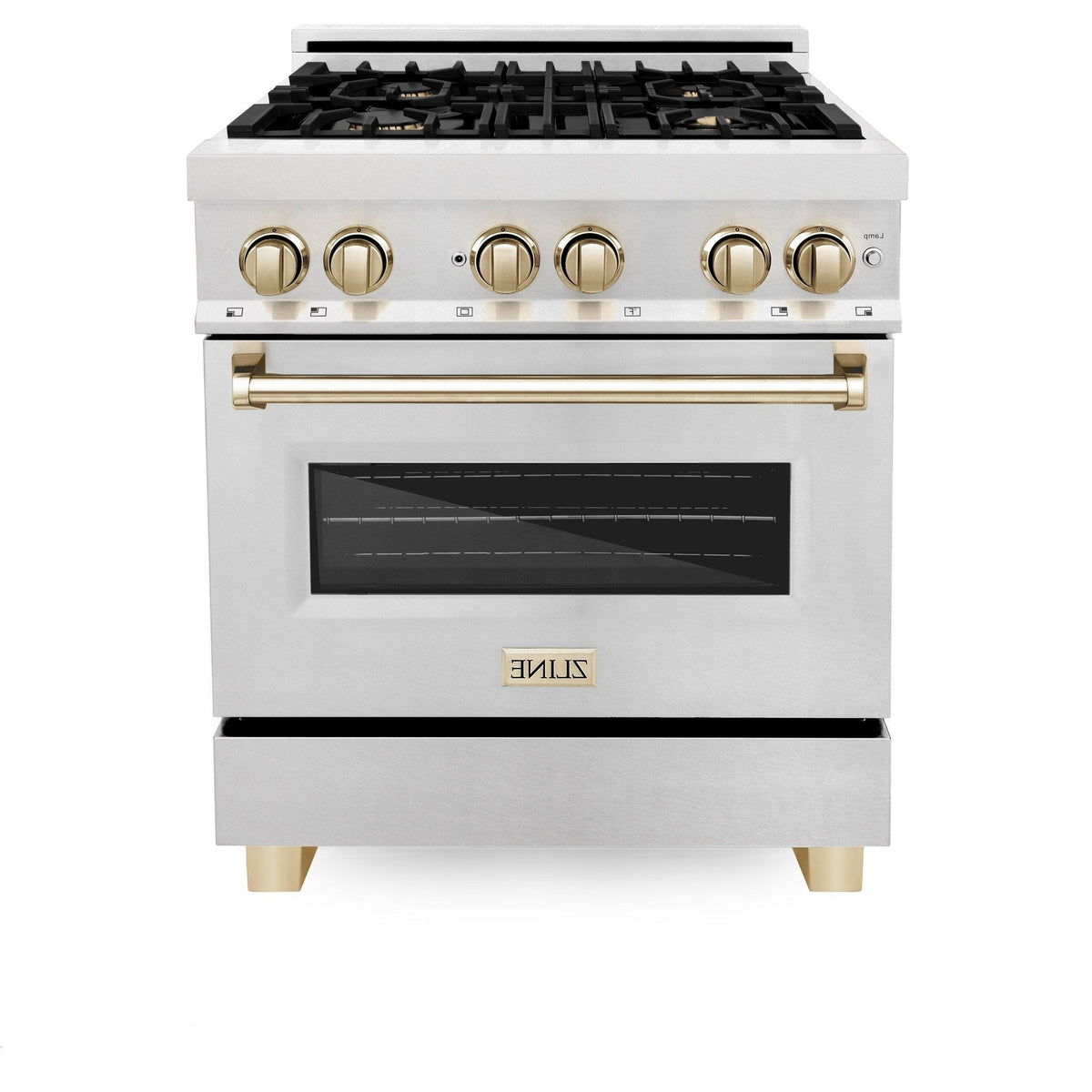 ZLINE Autograph Edition 30" 4.0 cu. ft. Dual Fuel Range with Gas Stove and Electric Oven in DuraSnow Stainless Steel with Accents