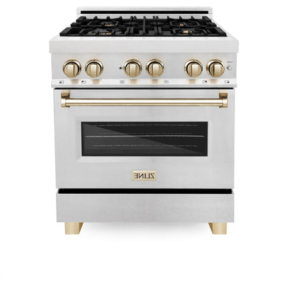ZLINE Autograph Edition 30" 4.0 cu. ft. Dual Fuel Range with Gas Stove and Electric Oven in DuraSnow Stainless Steel with Accents