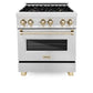 ZLINE Autograph Edition 30" 4.0 cu. ft. Dual Fuel Range with Gas Stove and Electric Oven in DuraSnow Stainless Steel with Accents
